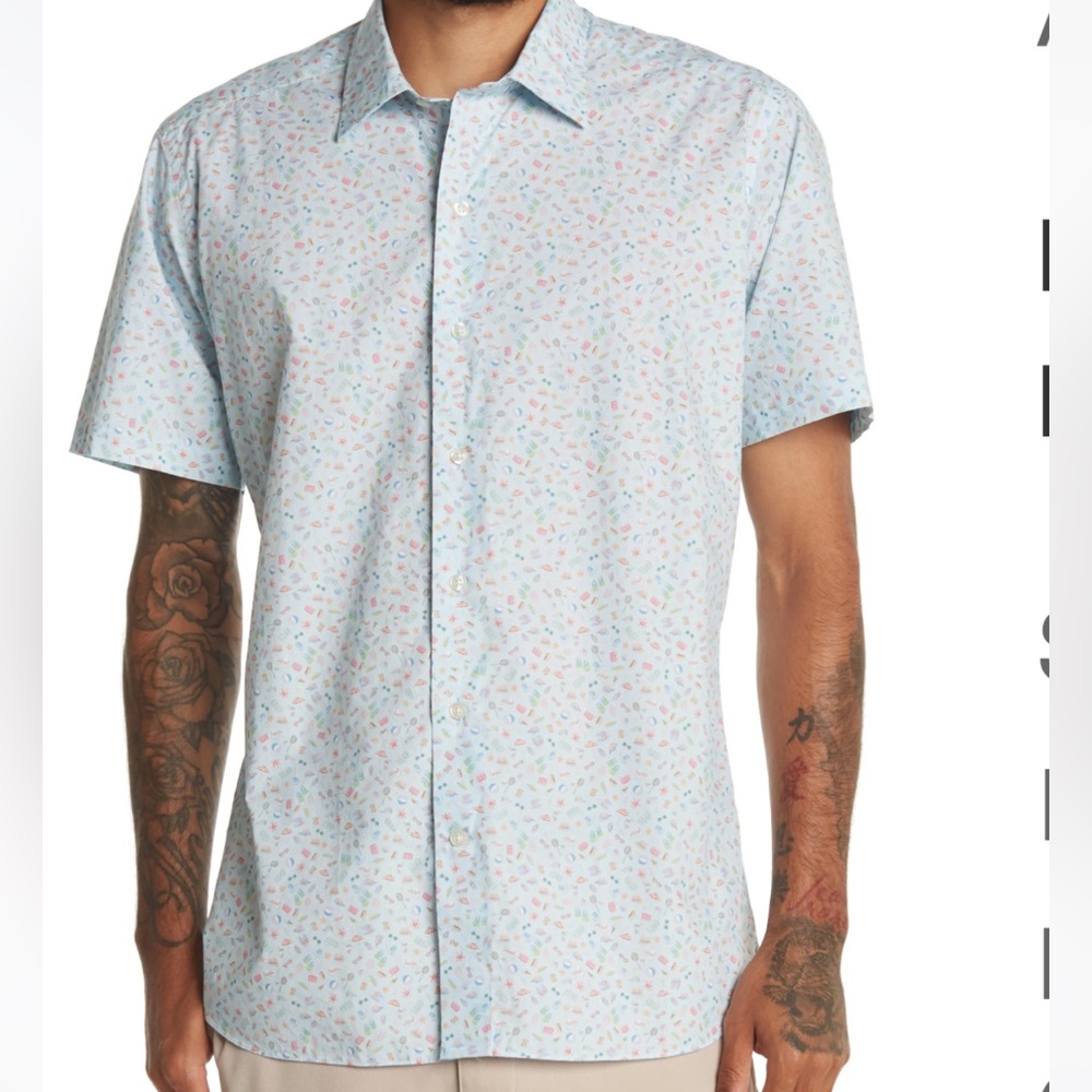 David Donahue Trim Fit Beach Print